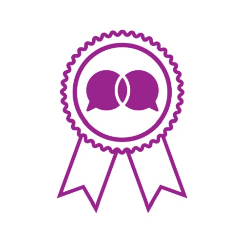 KTI_Research Collaboration of the Year Award Icon_Purple_Without Names 500x500 KTI Research Collaboration of the Year Award - Purple and White Badge Icon With Two Purple Interlinked Speech Bubbles